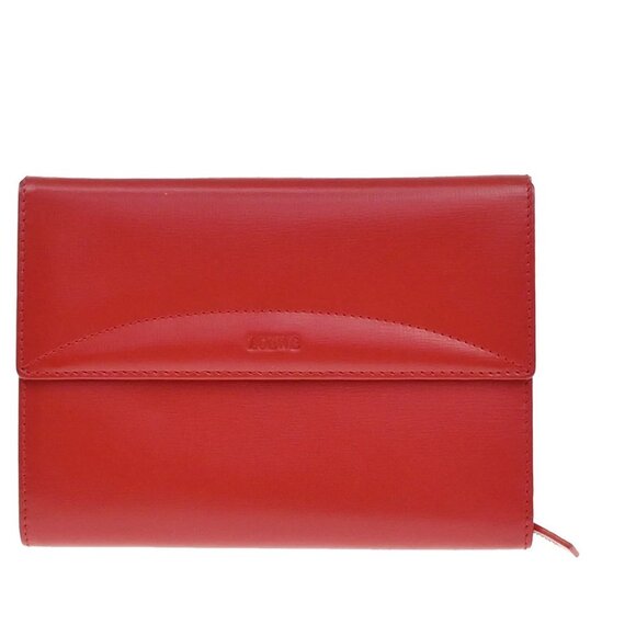 LOEWE Logo Trifold Wallet Purse Leather Red Made In Spain 66KP053 - Picture 1 of 11